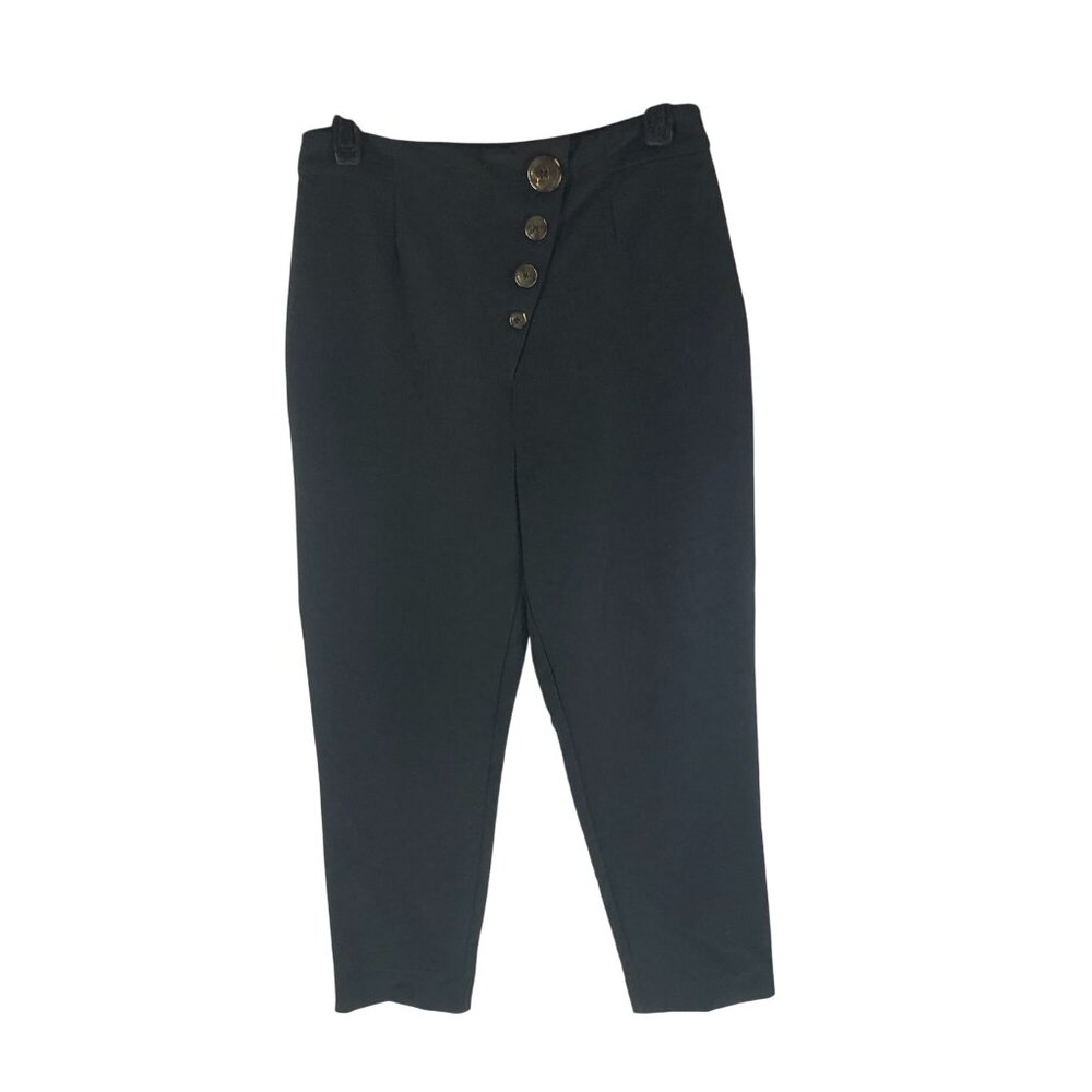 Finders Keepers Womens Pants High Rise Asymmetric Buttons Ankle Crop Black US 6